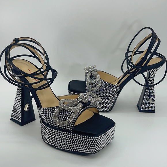 Mach&mach Double Bow Sparkly 140 Silk Ankle-Strap Sandals - Picture 6 of 12